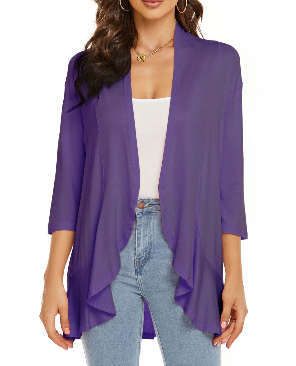 Emily | Women's Cardigan Lightweight Open Front 3/4 Sleeve Draped