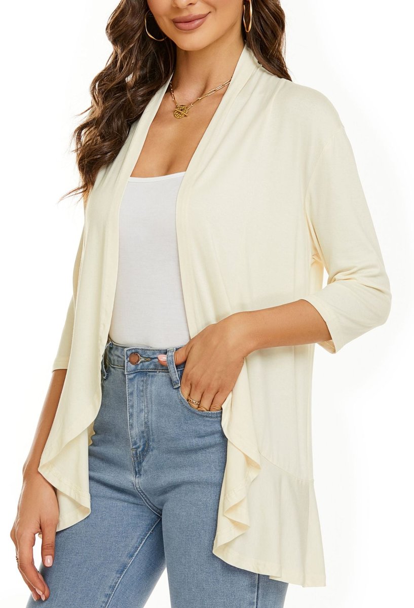 Emily | Women's Cardigan Lightweight Open Front 3/4 Sleeve Draped
