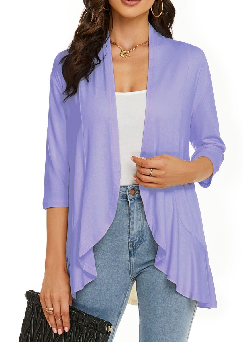 Emily | Women's Cardigan Lightweight Open Front 3/4 Sleeve Draped