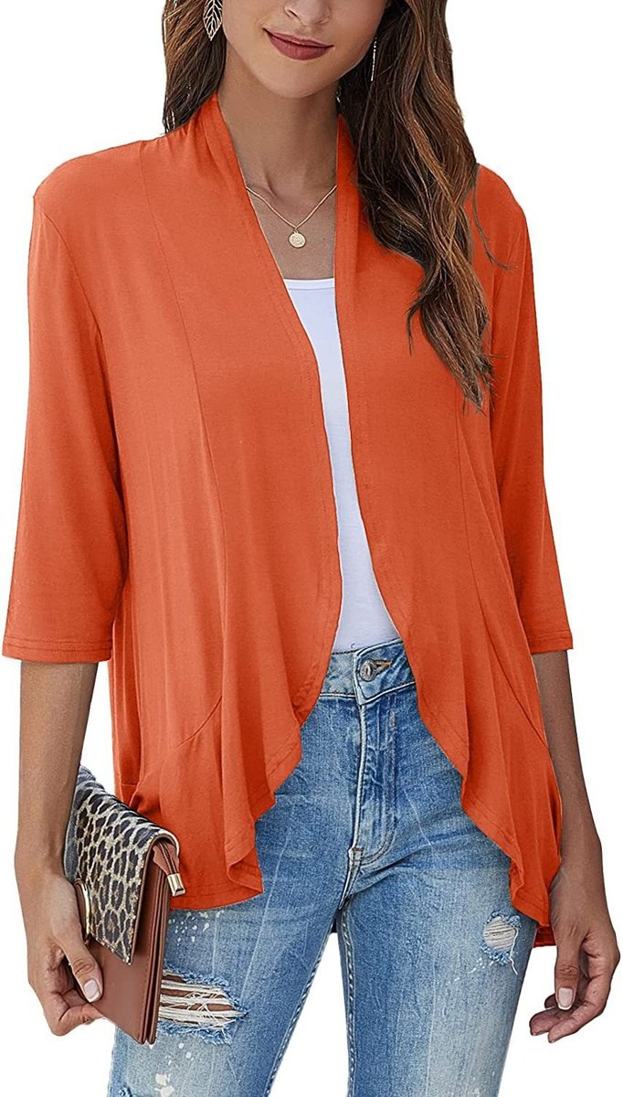 Emily | Women's Cardigan Lightweight Open Front 3/4 Sleeve Draped