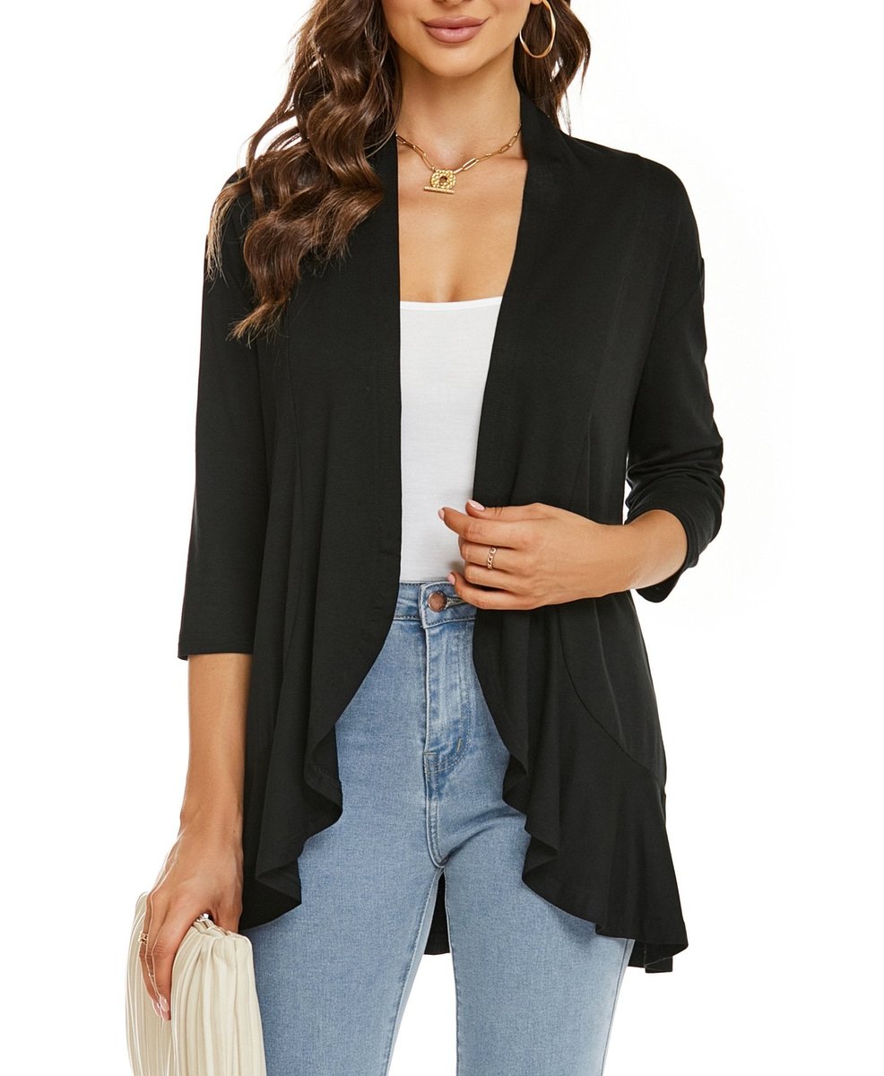 Emily | Women's Cardigan Lightweight Open Front 3/4 Sleeve Draped