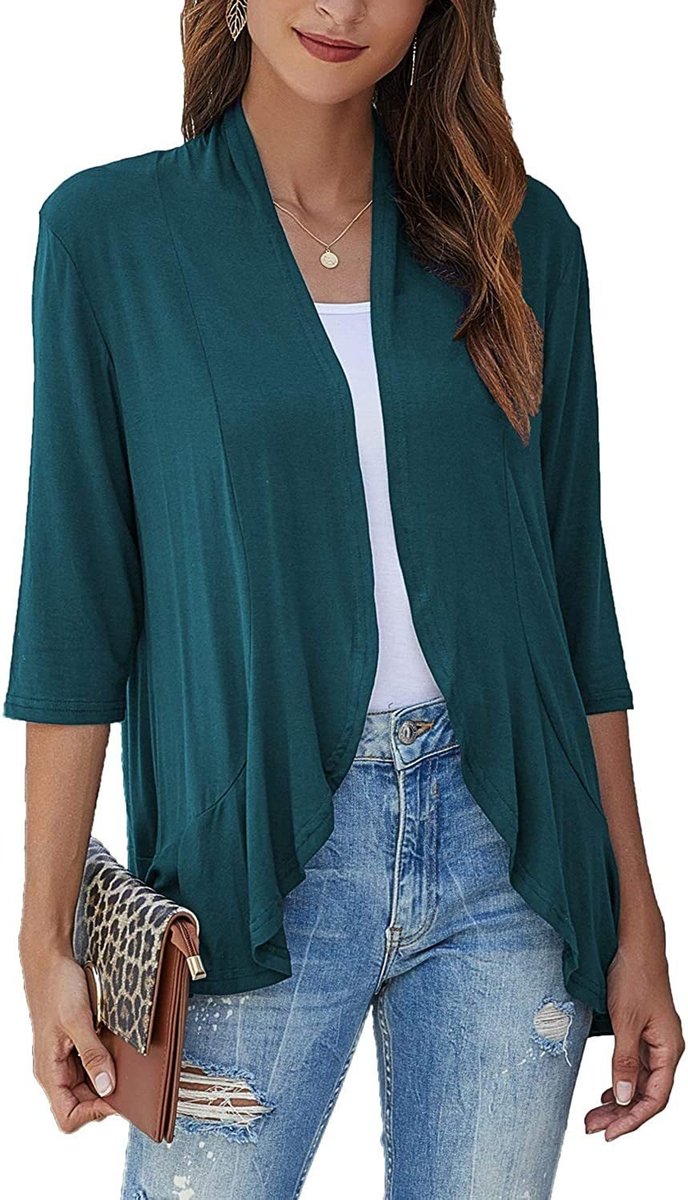 Emily | Women's Cardigan Lightweight Open Front 3/4 Sleeve Draped