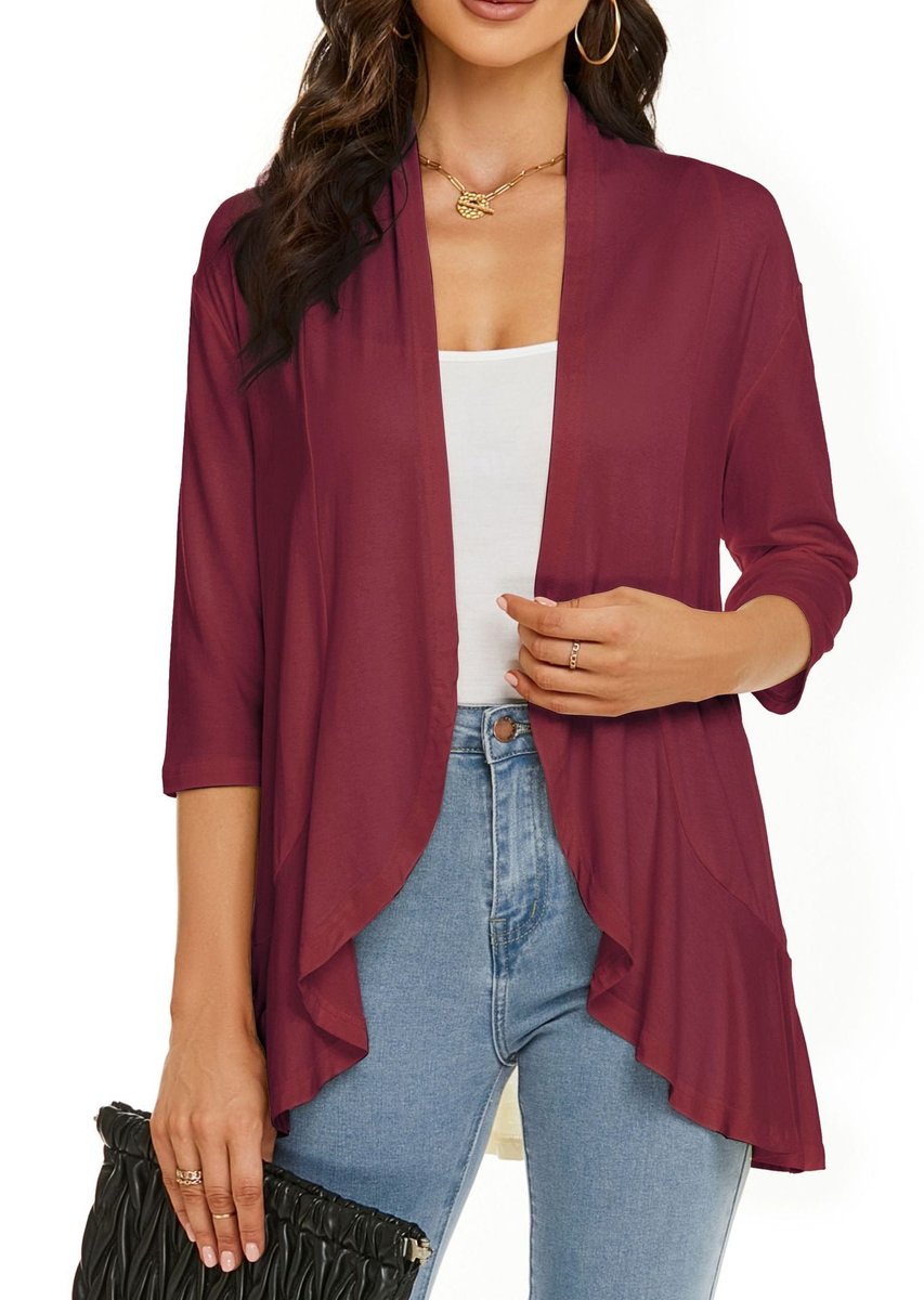 Emily | Women's Cardigan Lightweight Open Front 3/4 Sleeve Draped