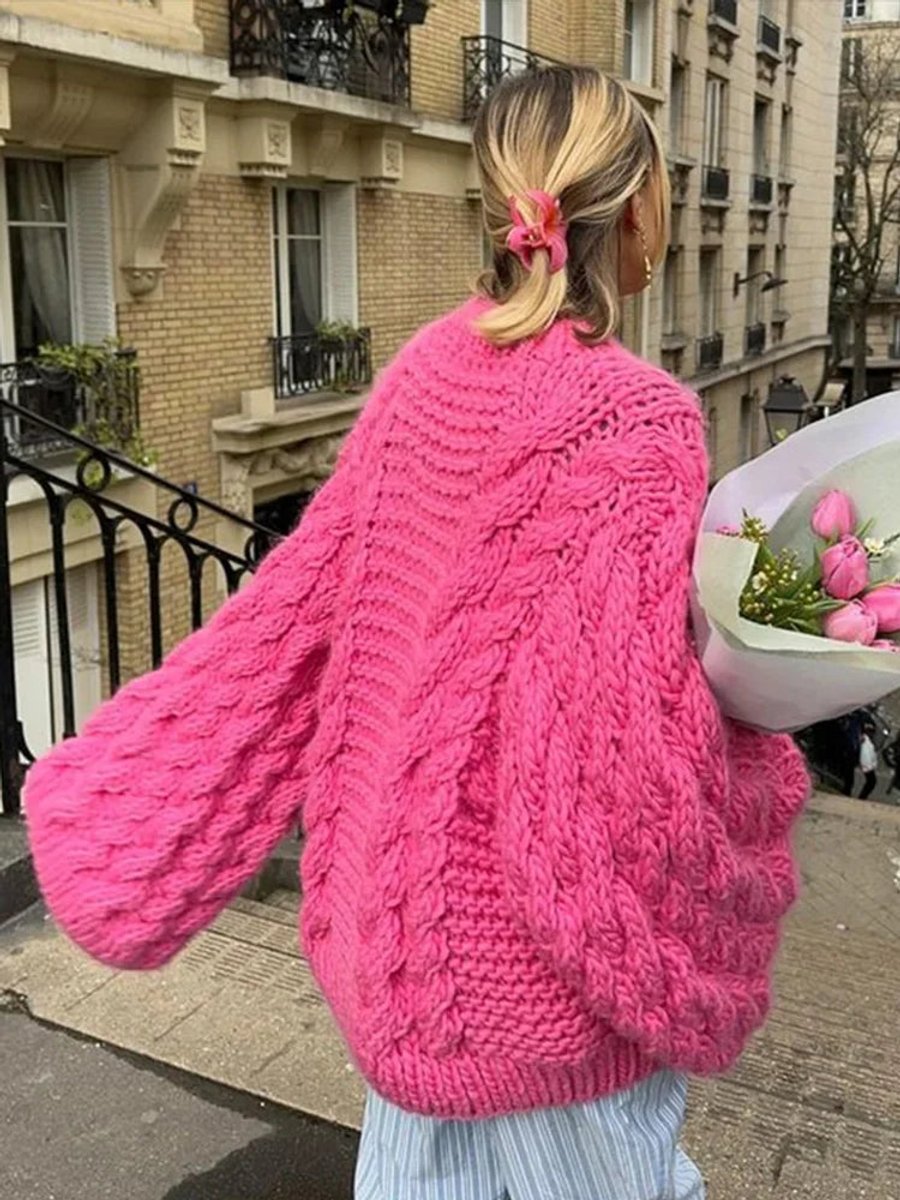 Freya | Women's Cardigan Oversized Chunky Cable-Knit Jumper