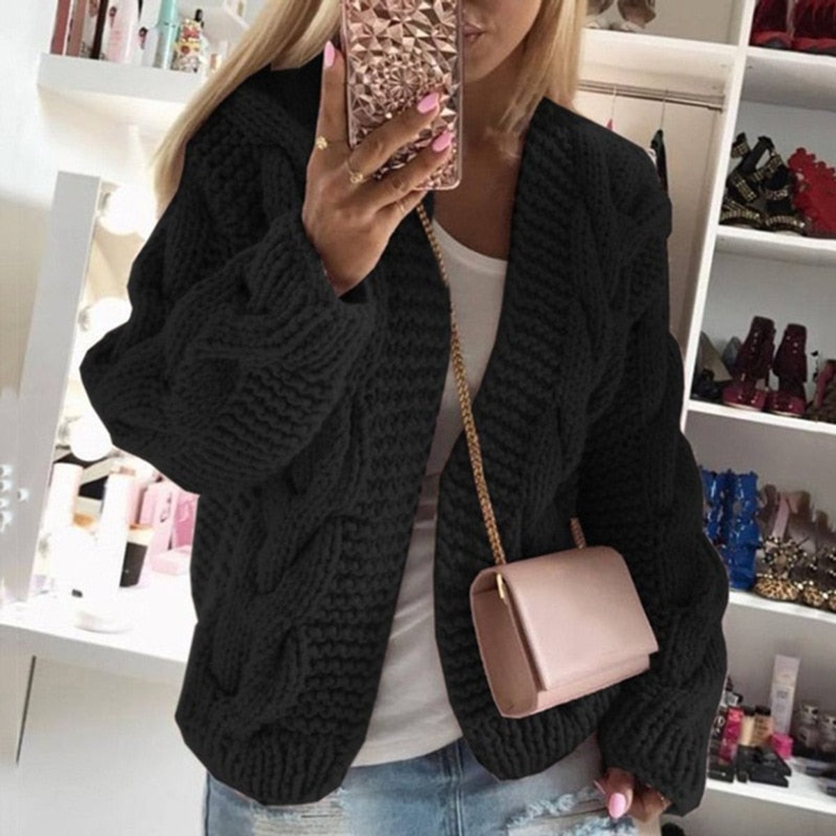 Rosie | Womens Cardigan Oversized Open-Front Chunky Cable Knit
