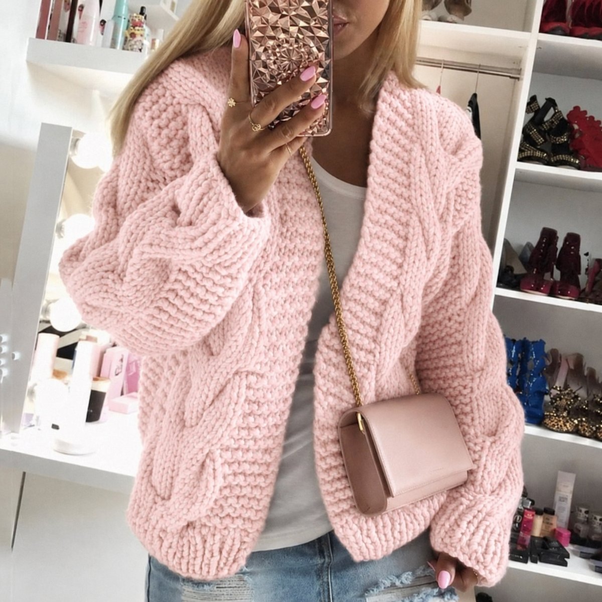 Rosie | Womens Cardigan Oversized Open-Front Chunky Cable Knit