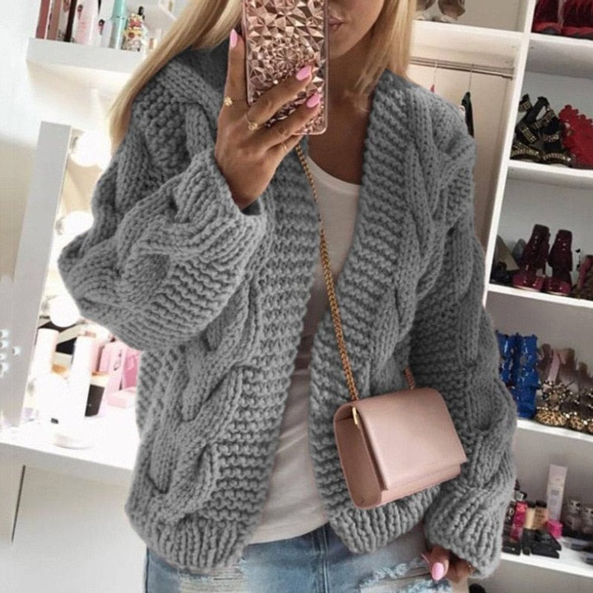 Rosie | Womens Cardigan Oversized Open-Front Chunky Cable Knit