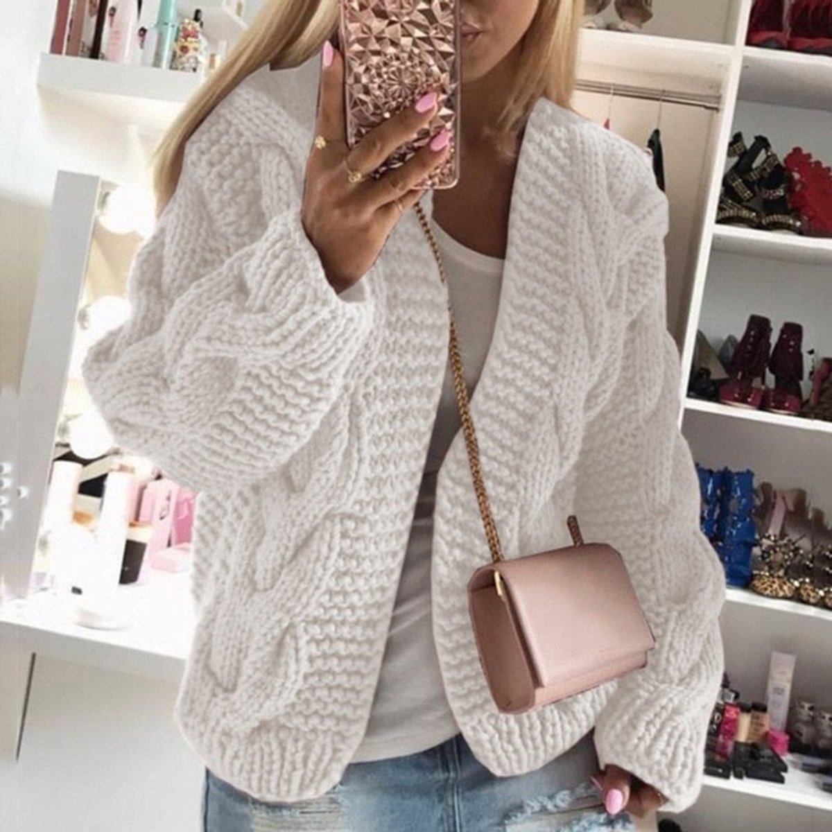 Rosie | Womens Cardigan Oversized Open-Front Chunky Cable Knit