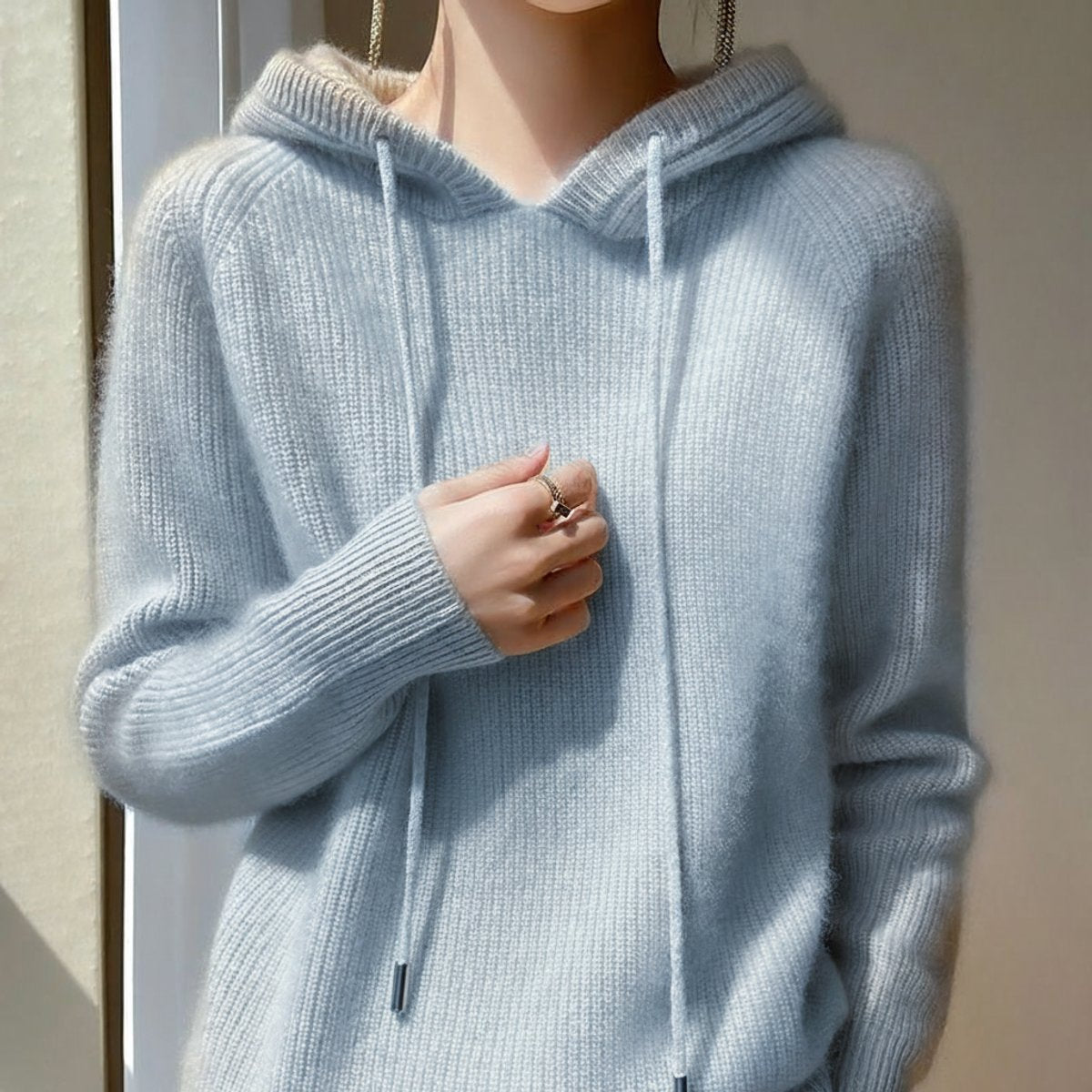 Ivy | Women's Cashmere Mink Hooded Knit Jumper Drawstring Pullover
