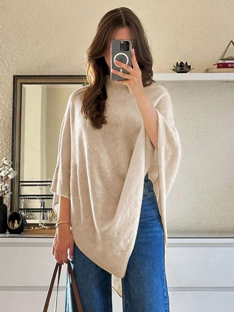 Scarlett | Women's Coat Cape Asymmetric Hem Draped Knit Poncho