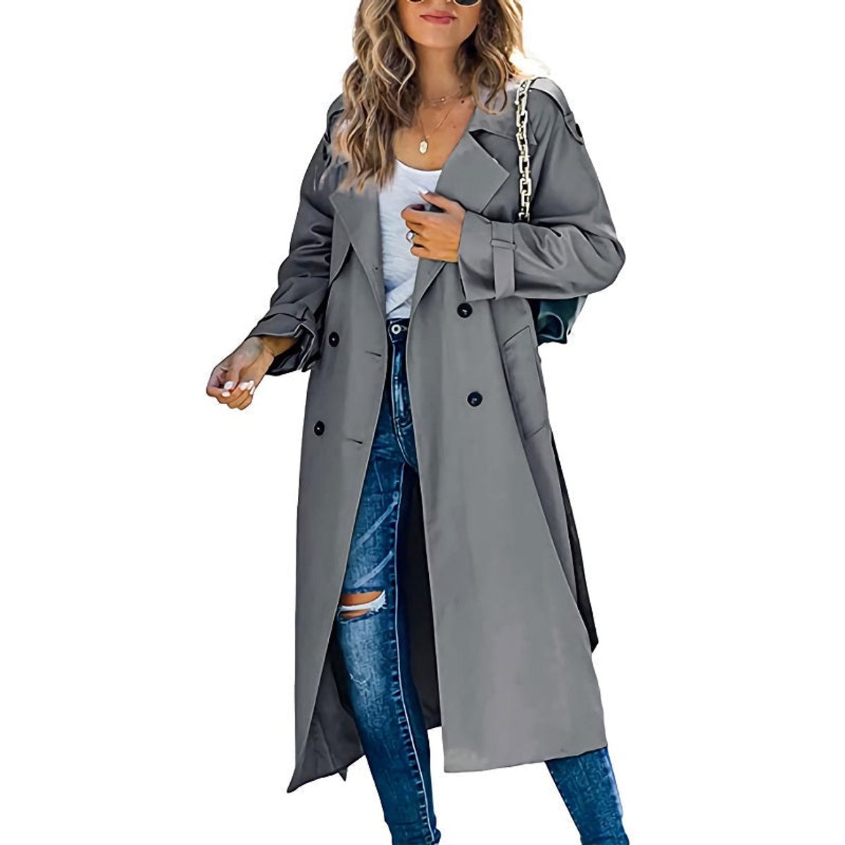 Lily | Women's Coat Long Double-Breasted Belted Trench Coat