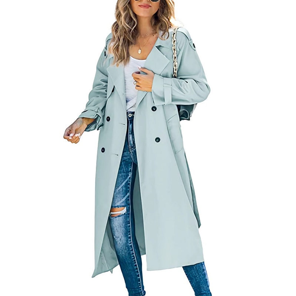 Lily | Women's Coat Long Double-Breasted Belted Trench Coat