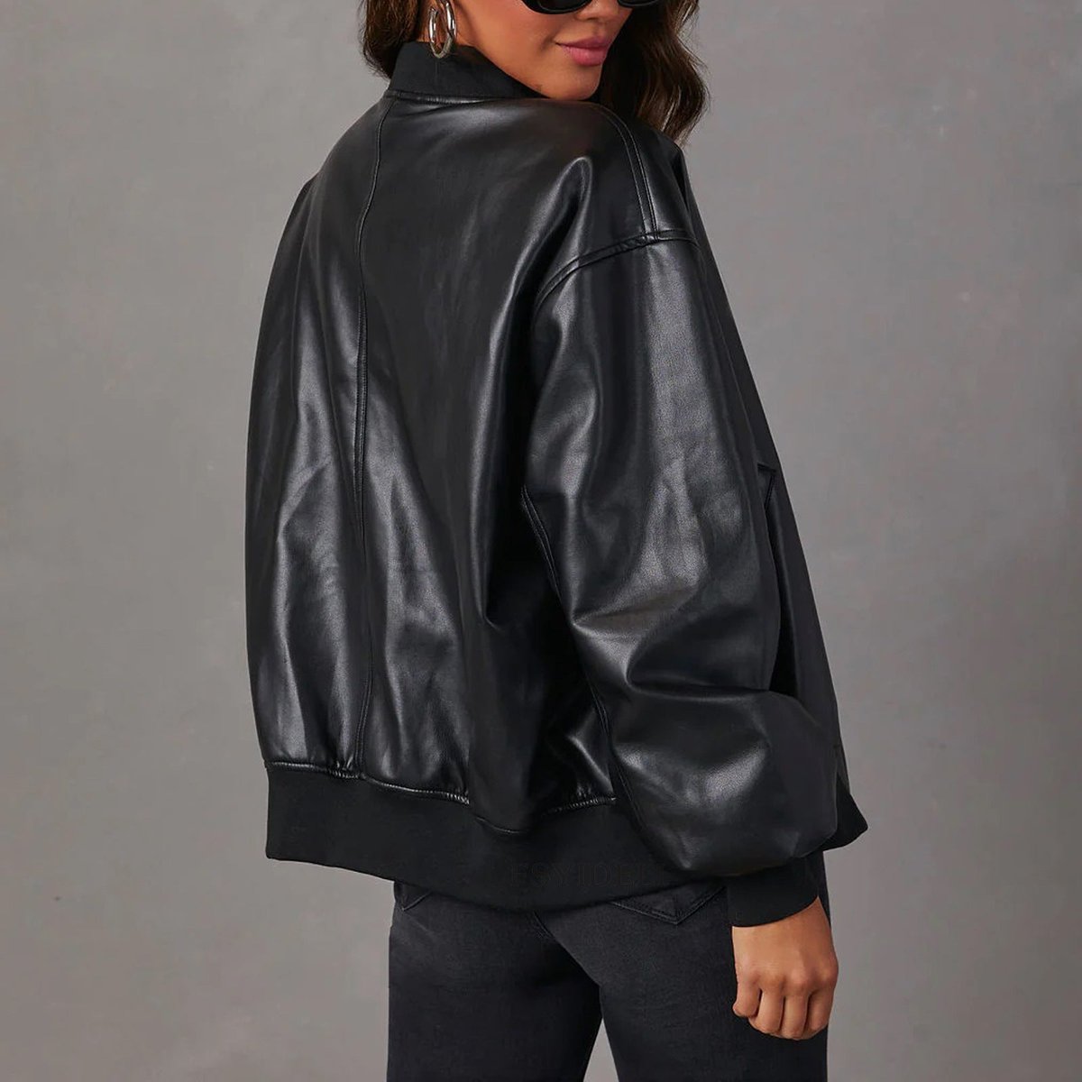 Mia | Women's Coat Relaxed Bomber Faux Leather Zip-Up Jacket