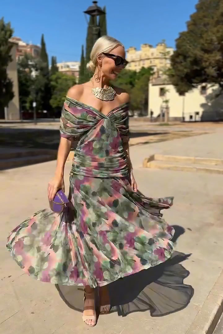 Women's Cocktail Off Shoulder Draped Maxi Dress