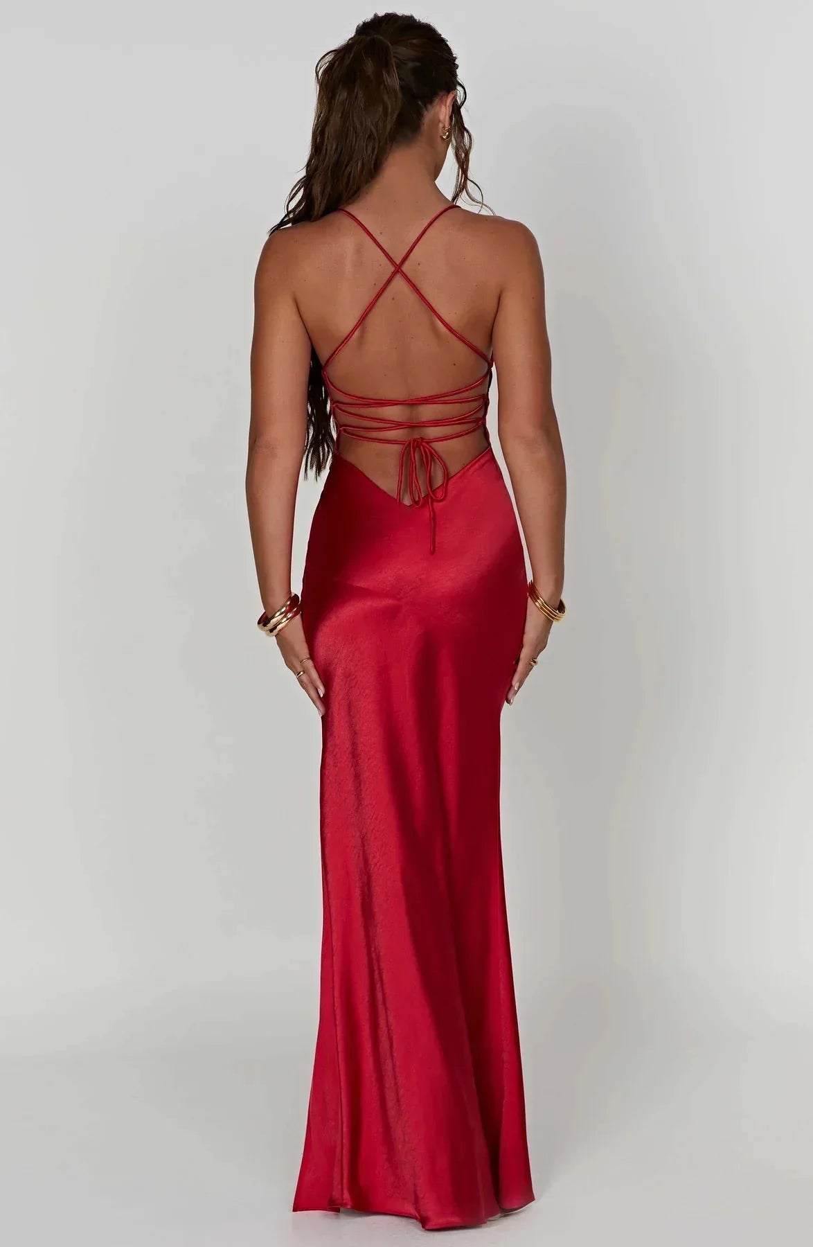 Women's Cocktail Satin V Neck Maxi Dress