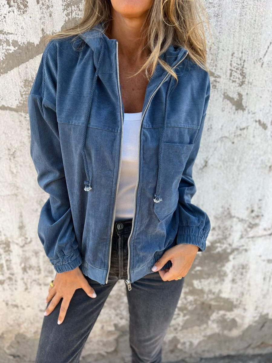 Mia | Women's Corduroy Hooded Zip-Up Jacket Oversized Casual