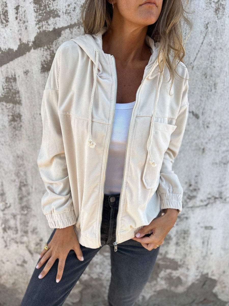 Mia | Women's Corduroy Hooded Zip-Up Jacket Oversized Casual