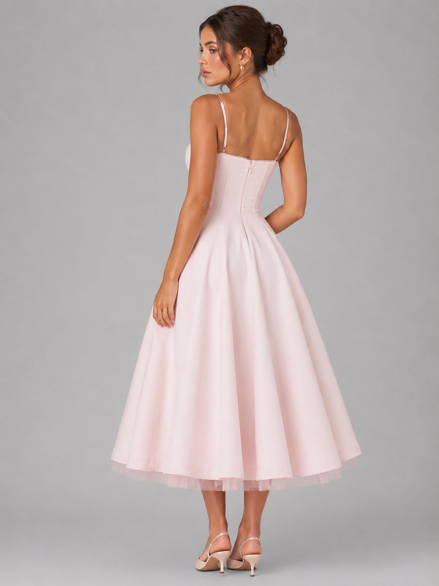 Rosie | Women's Corset Sweetheart-Neck Full-Skirt Midi Dress