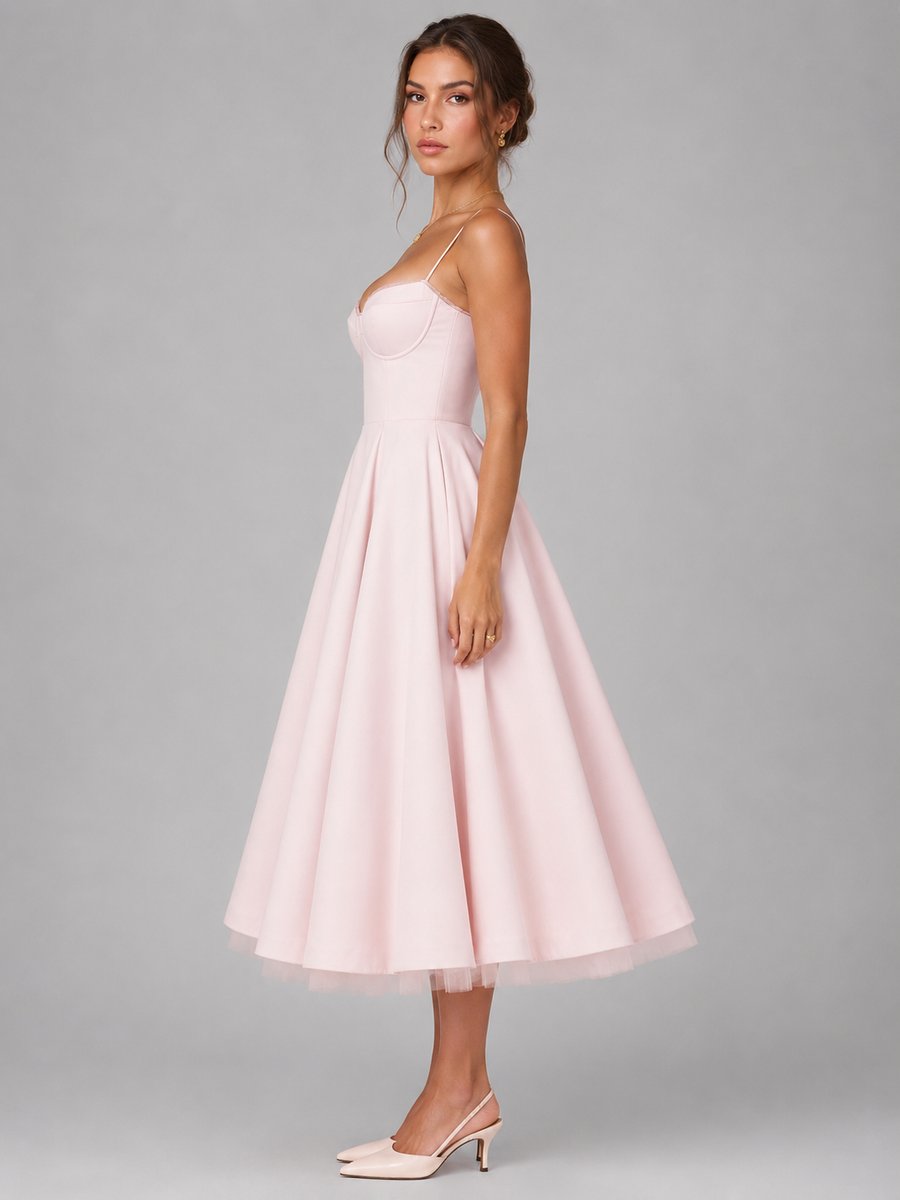 Rosie | Women's Corset Sweetheart-Neck Full-Skirt Midi Dress