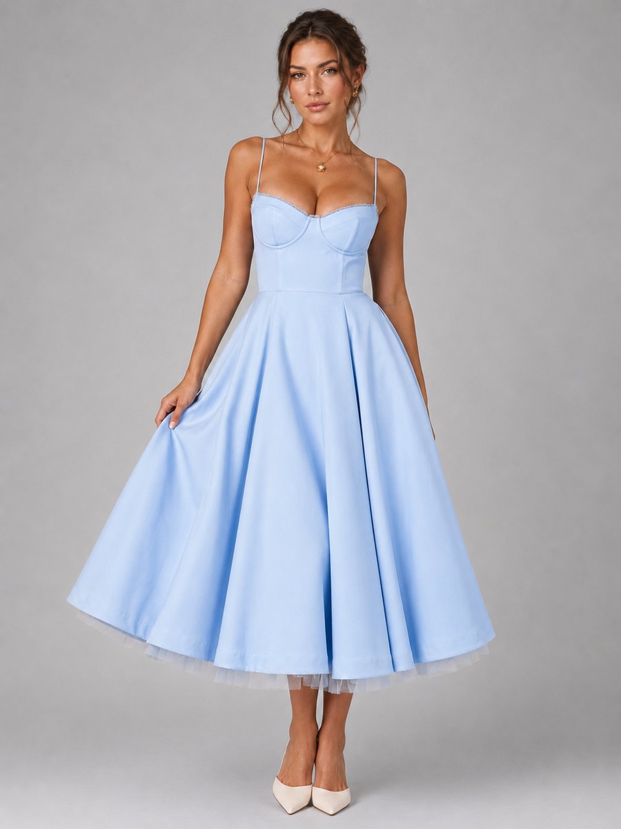 Rosie | Women's Corset Sweetheart-Neck Full-Skirt Midi Dress