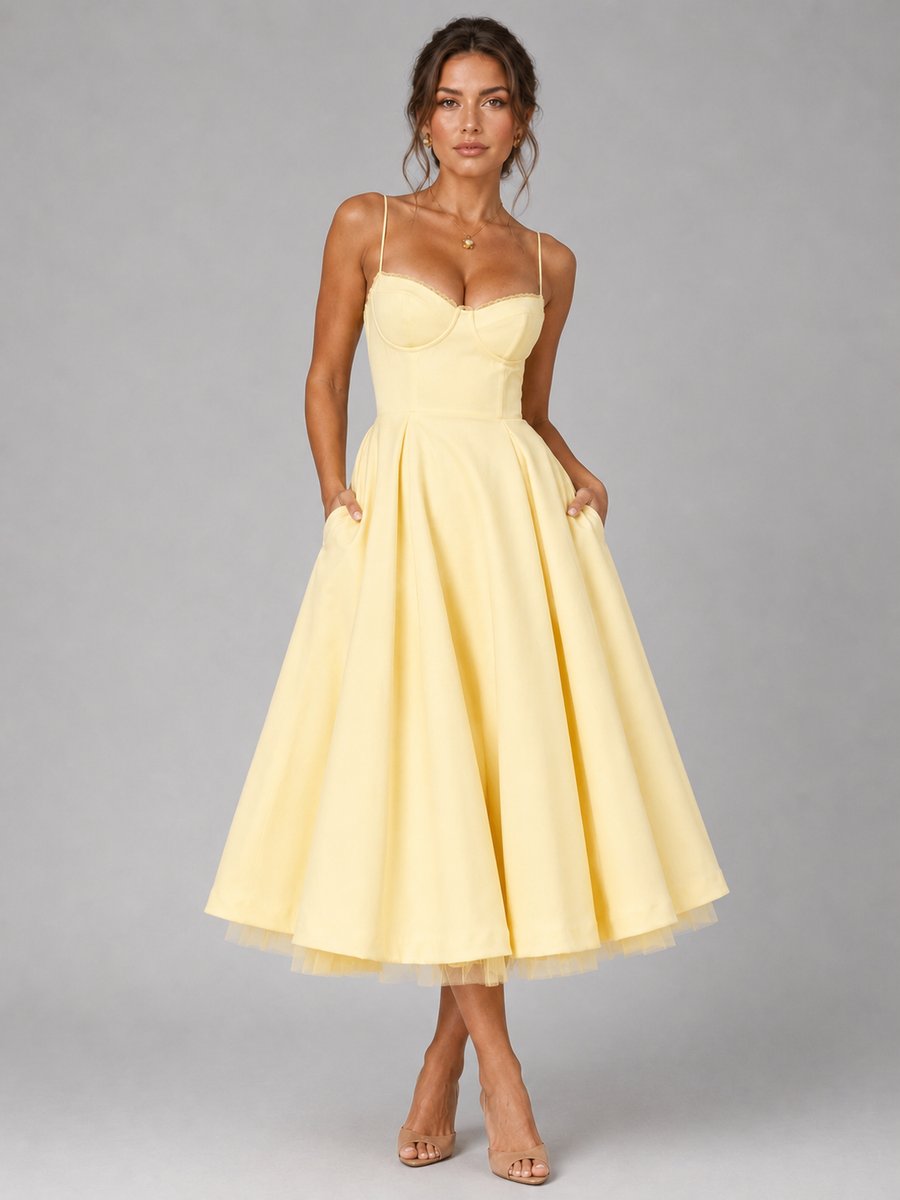Rosie | Women's Corset Sweetheart-Neck Full-Skirt Midi Dress