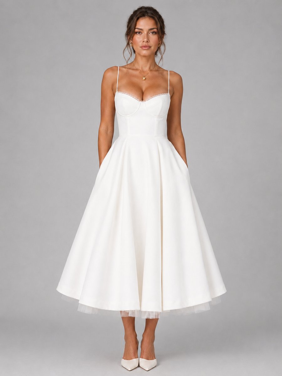 Rosie | Women's Corset Sweetheart-Neck Full-Skirt Midi Dress