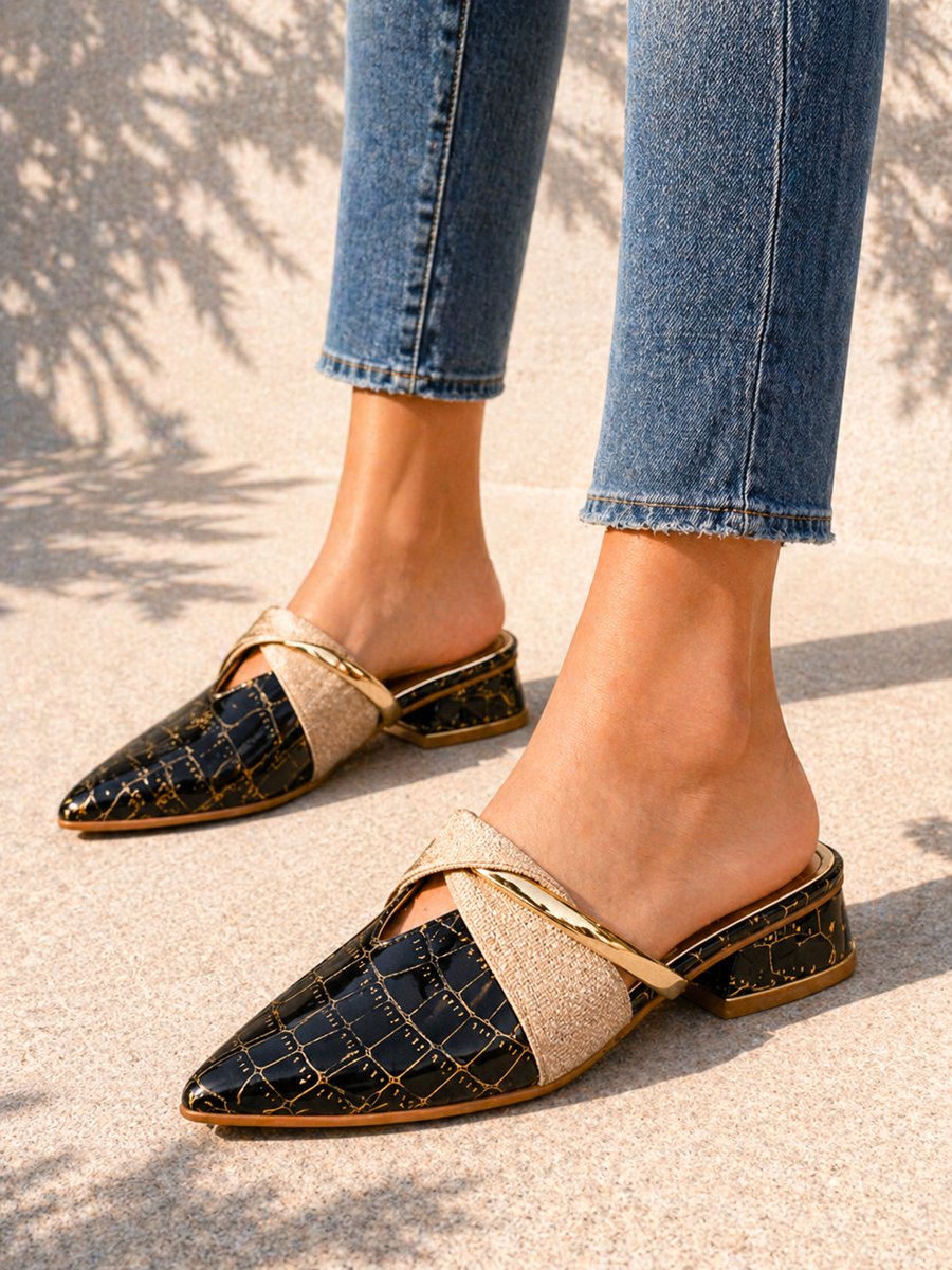 Grace | Womens Croc-Effect Pointed-Toe Slip-On Mule Heels