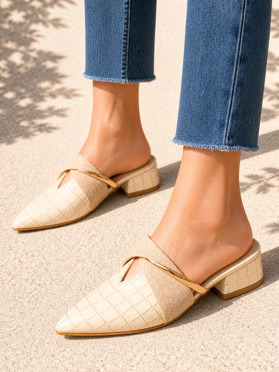 Grace | Womens Croc-Effect Pointed-Toe Slip-On Mule Heels