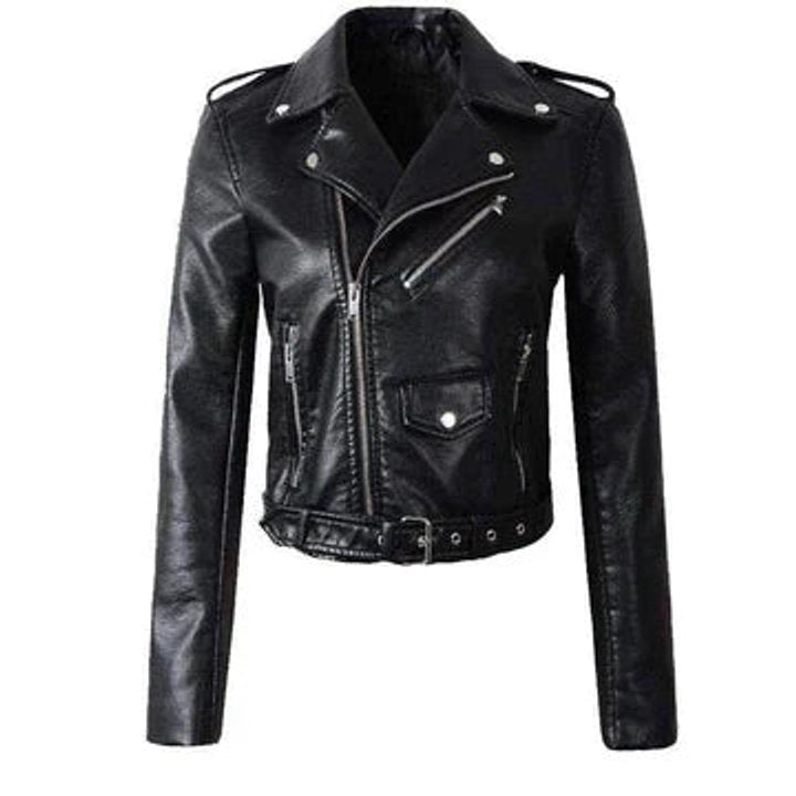 Florence | Women's Cropped Biker Faux Leather Jacket Zip-Up