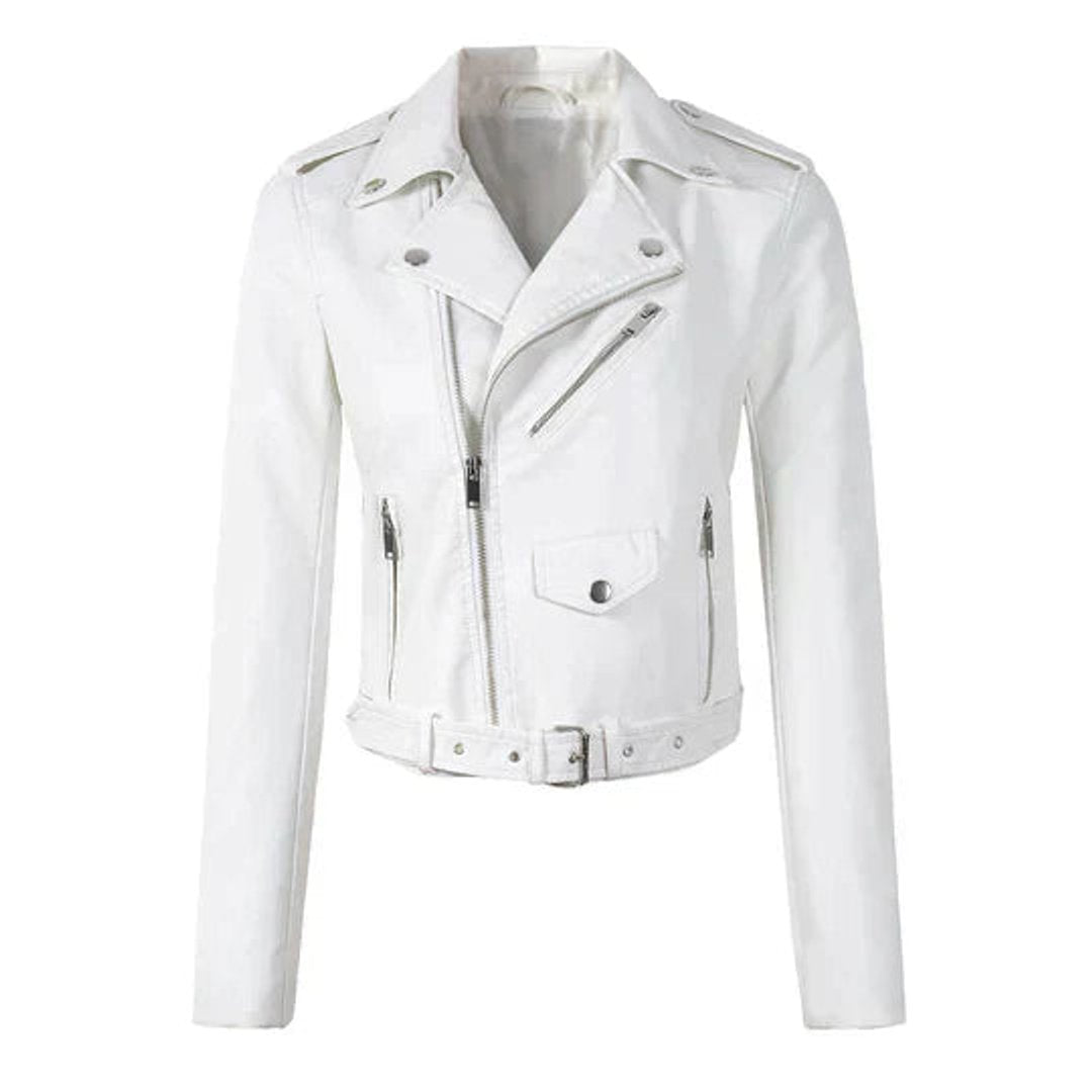 Florence | Women's Cropped Biker Faux Leather Jacket Zip-Up