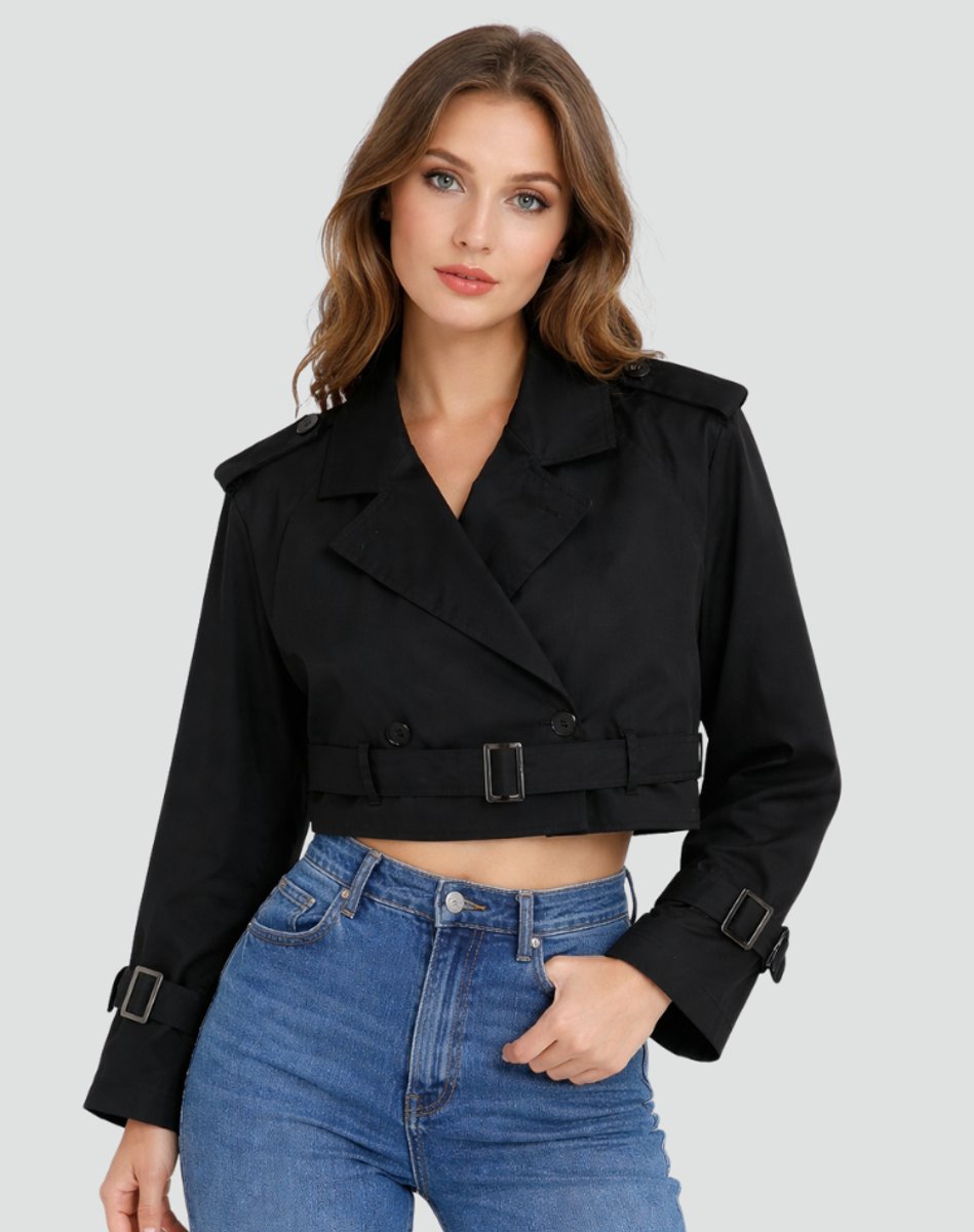 Grace | Women's Cropped Double-Breasted Belted Trench Coat Jacket