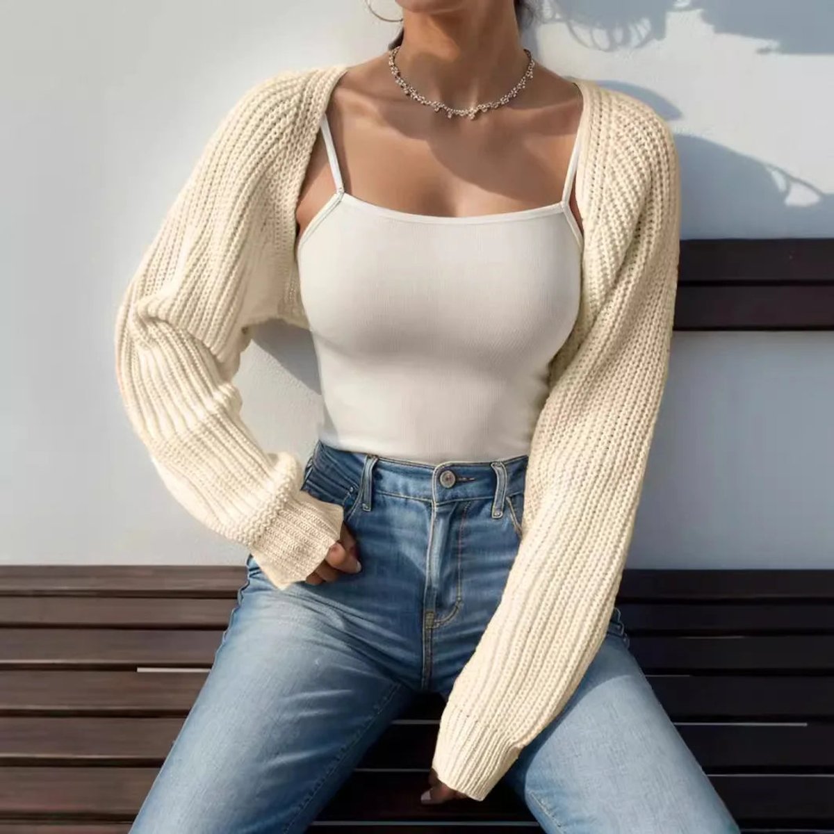 Amelia | Women's Cropped Open-Front Ribbed Knit Shrug Jumper