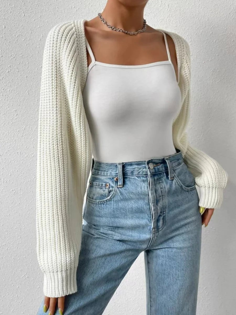 Amelia | Women's Cropped Open-Front Ribbed Knit Shrug Jumper