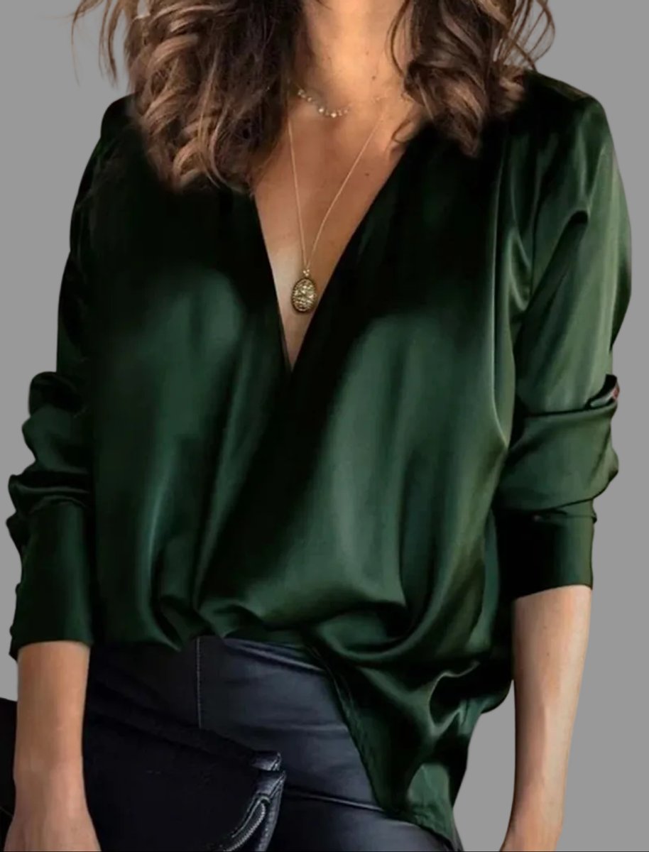 Amelia | Women's Deep V-Neck Long Sleeve Satin Blouse