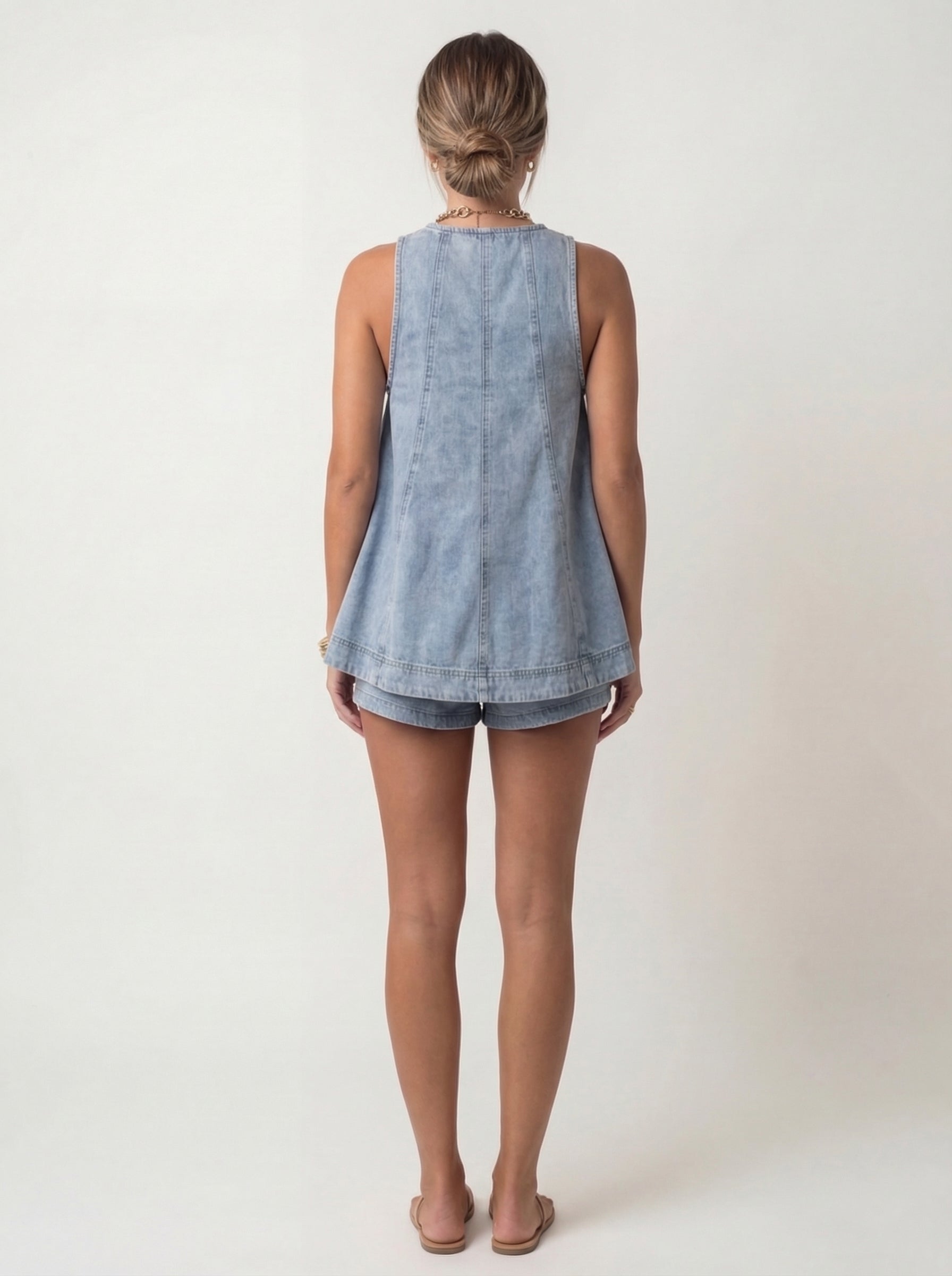 Women's Denim Tank Top and Shorts Two-Piece Set