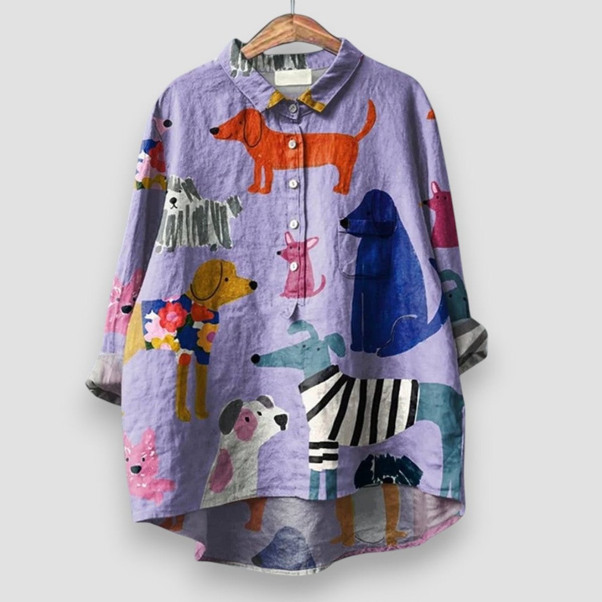 Ella | Women's Dog Print Long Sleeve Collared Button Shirt