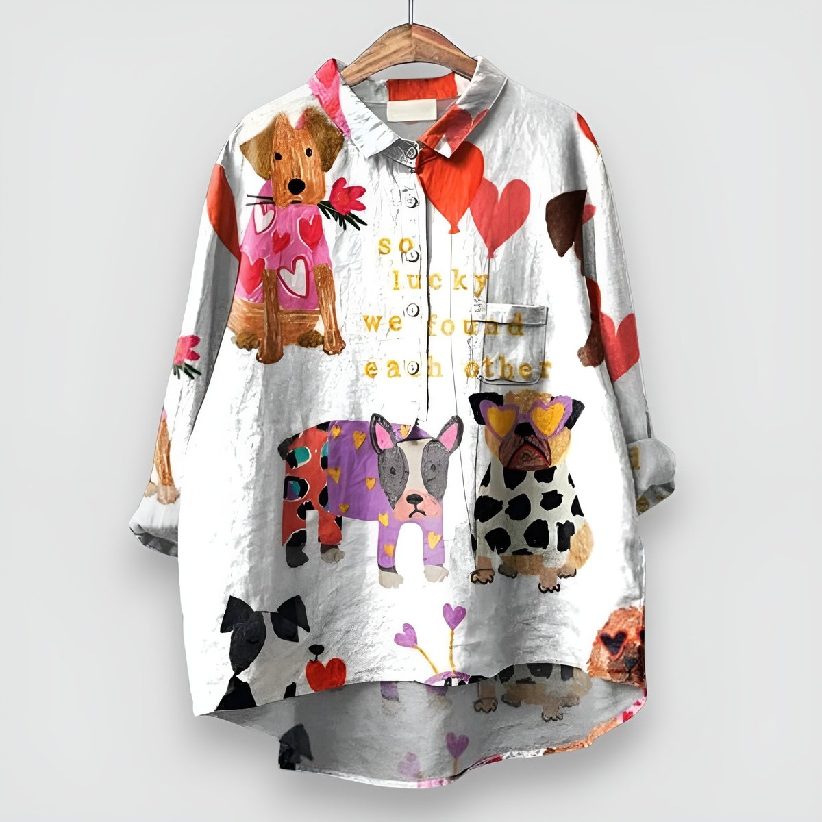 Ella | Women's Dog Print Long Sleeve Collared Button Shirt