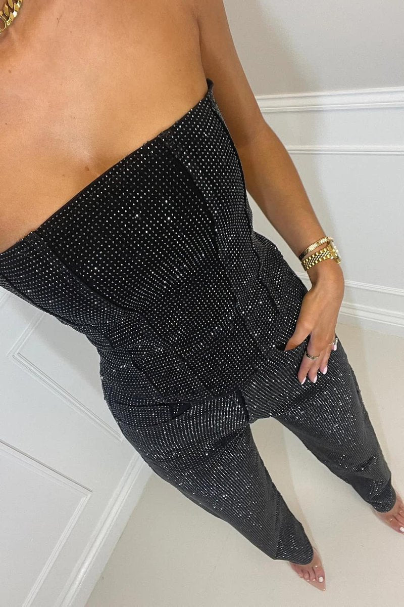 Olivia | Women's Dress Strapless Sequin Straight-Leg Jumpsuit