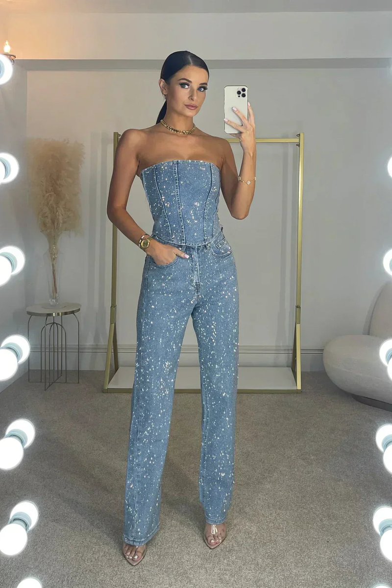 Olivia | Women's Dress Strapless Sequin Straight-Leg Jumpsuit