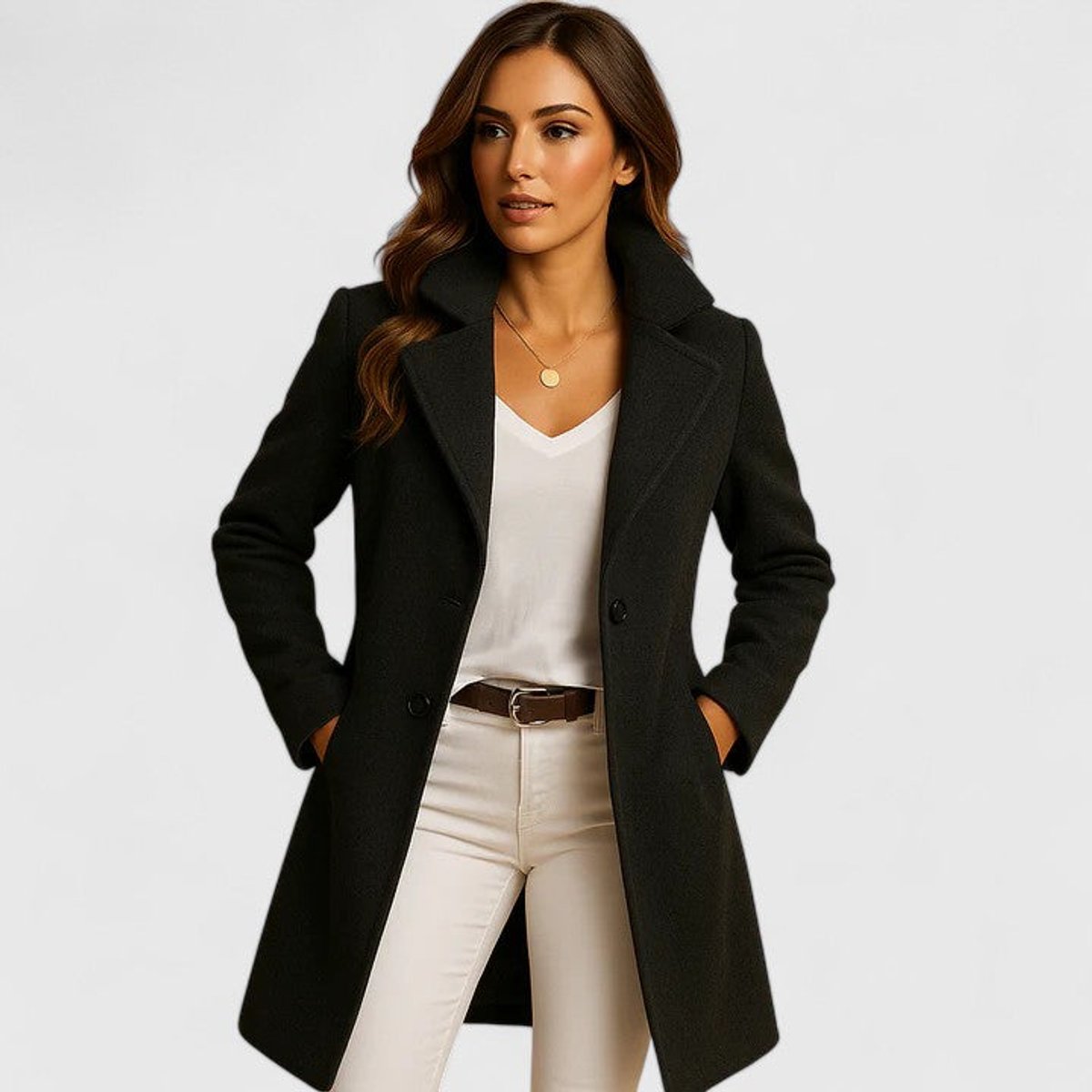 Sienna | Women's Elegant Long Button-Up Coat Notch Lapel Slim Fit