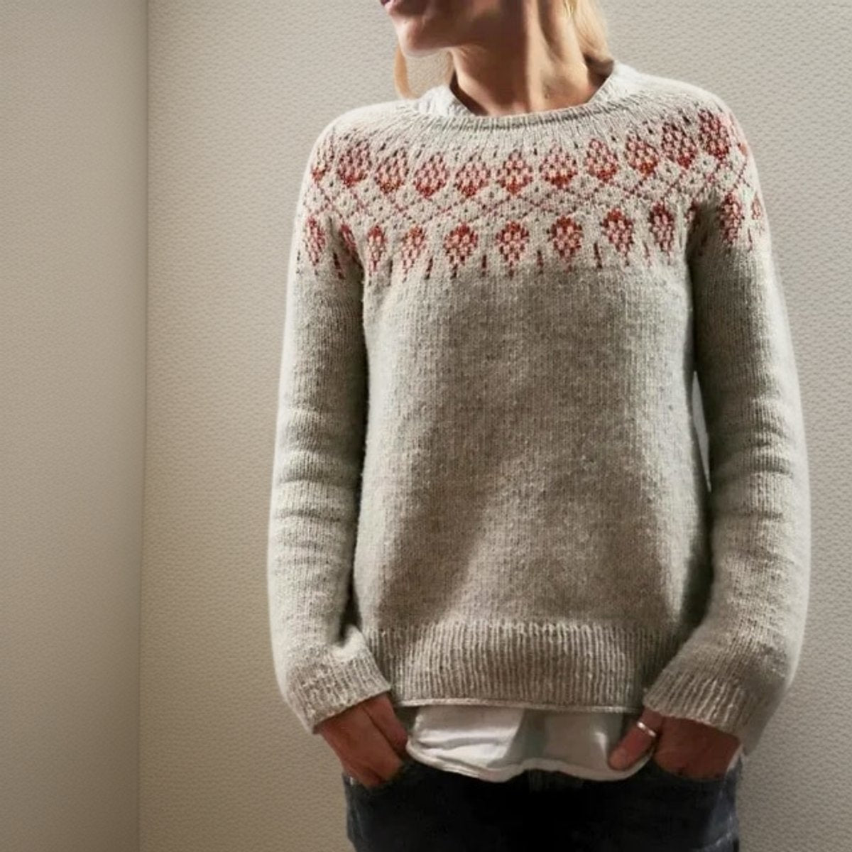 Emily | Women's Fair Isle Icelandic Knit Sweater Relaxed Crew Neck Jumper
