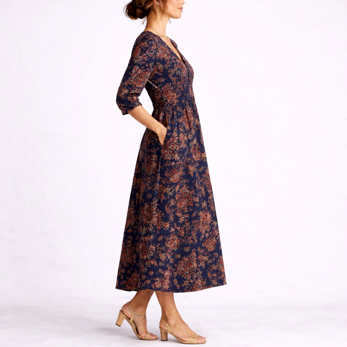 Aria | Women's Fall Wedding Guest Dresses Floral Linen Maxi V-Neck