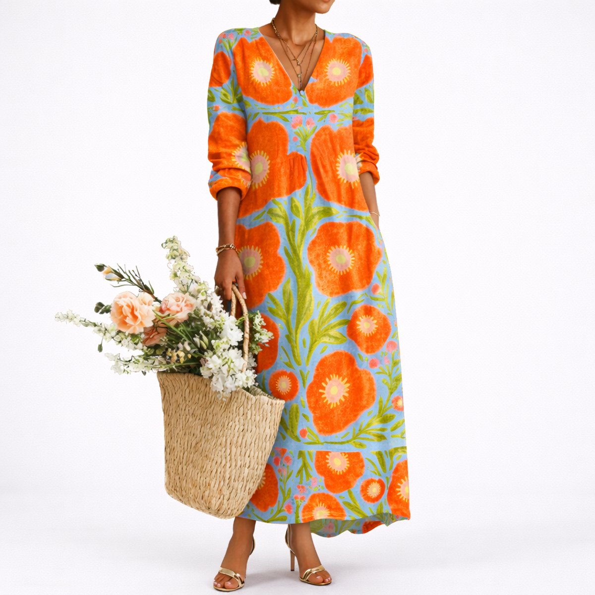 Mia | Women's Fall Wedding Guest Dresses Floral Long-Sleeve Maxi Dress