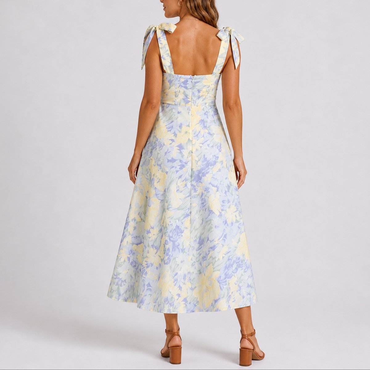 Lily | Women's Fall Wedding Guest Dresses Floral Ruched Tie-Shoulder Midi Dress