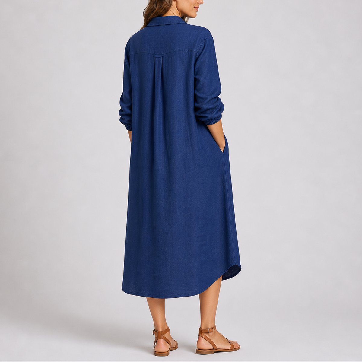 Lily | Women's Fall Wedding Guest Dresses Long-Sleeve Button-Front Midi Shirt Dress