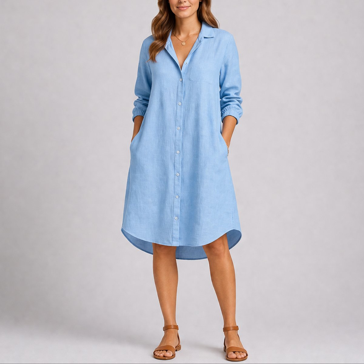 Lily | Women's Fall Wedding Guest Dresses Long-Sleeve Button-Front Midi Shirt Dress