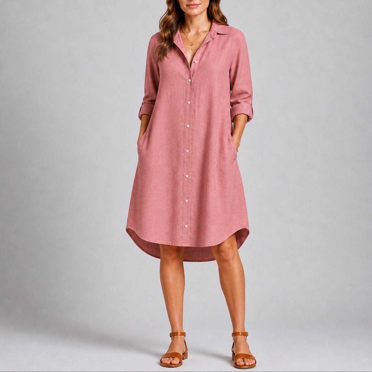 Lily | Women's Fall Wedding Guest Dresses Long-Sleeve Button-Front Midi Shirt Dress