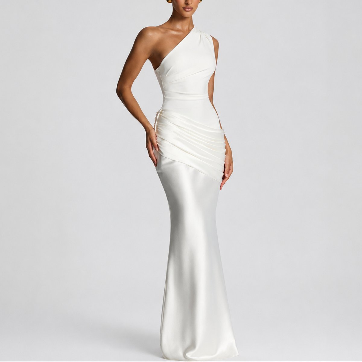 Florence | Women's Fall Wedding Guest Dresses One Shoulder Satin Maxi Gown