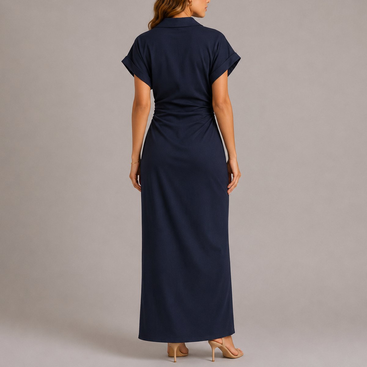 Scarlett | Women's Fall Wedding Guest Maxi Shirt Dress Ruched Button-Down