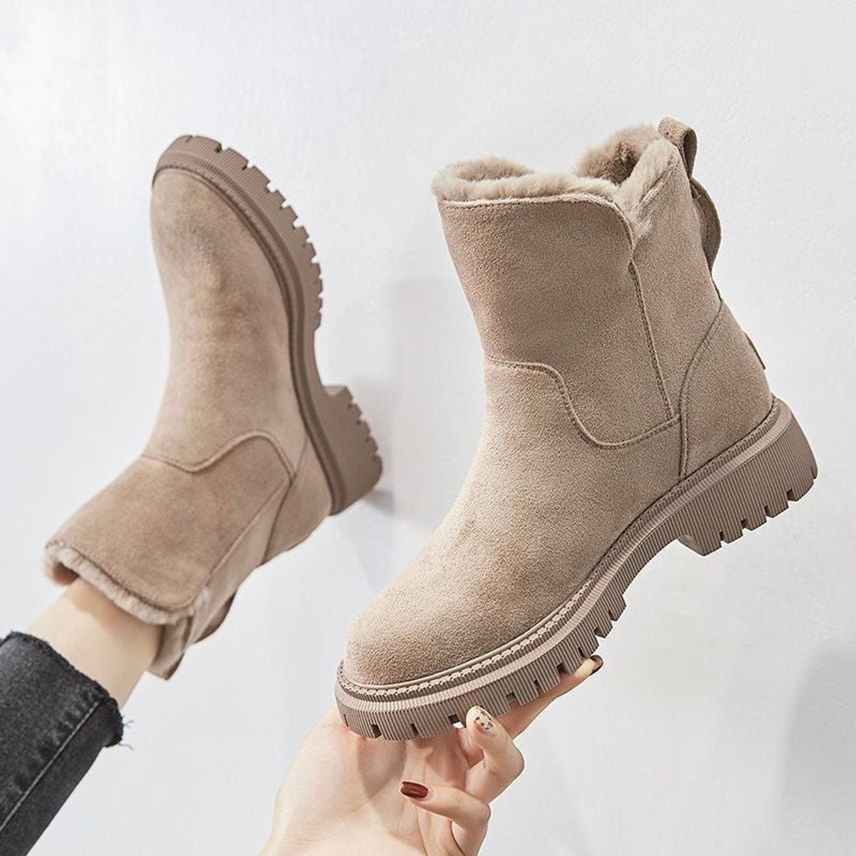 Amelia | Women's Faux Suede Fleece-Lined Slip-On Ankle Boots